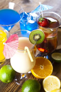 Tropical cocktails with fruits clipart