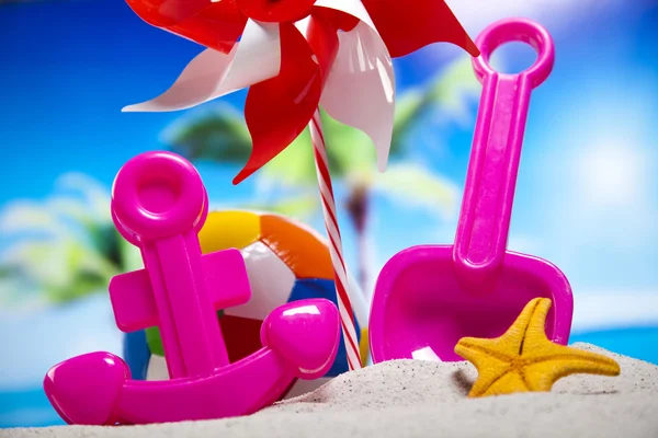 Plastic toys on  beach — Stock Photo, Image