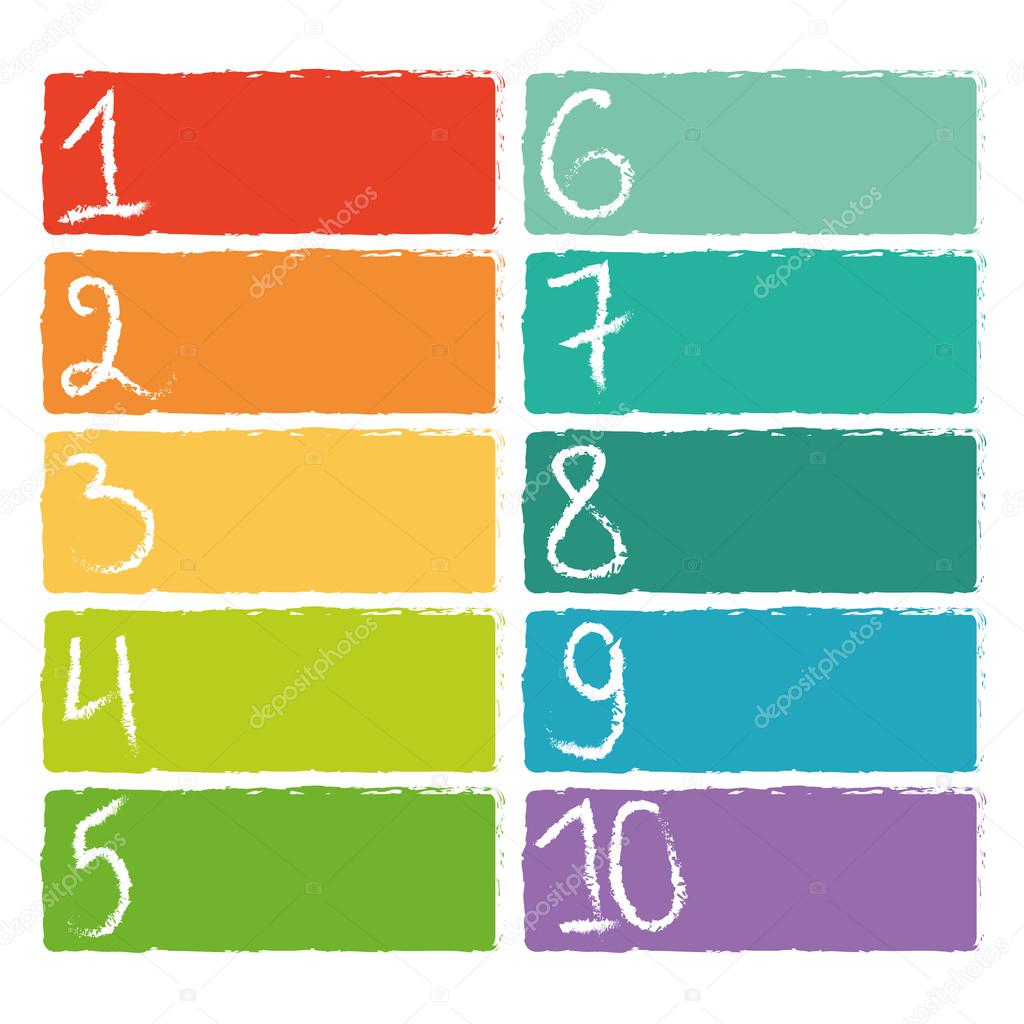 Set of ten colorful numerical rectangles