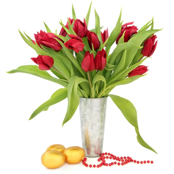 Easter Eggs and Tulips — Stock Photo, Image