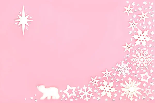 Різдвяний Фон Концепція Північного Полюса Білим Ведмедем Білі Прикраси Дерева — стокове фото