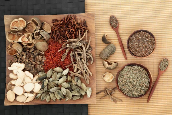 Natural Chinese Plant Medicine Used Herbal Remedies Herb Spice Collection — Stock Photo, Image