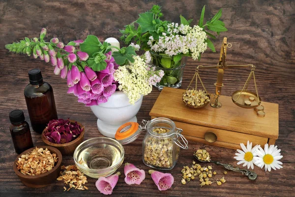 Gyógynövények Virágok Gyógyítására Alternatív Növényi Alapú Jogorvoslatok Használt Gyógynövény Régi — Stock Fotó