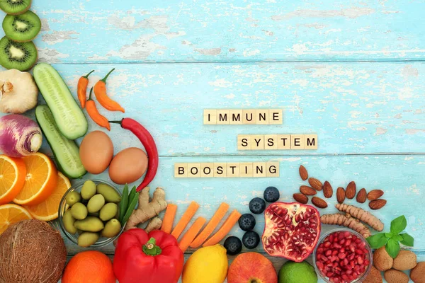 Immune System Boosting Healthy Food Vegetarian Diet Dairy Vegetables Fruit — Stock Photo, Image