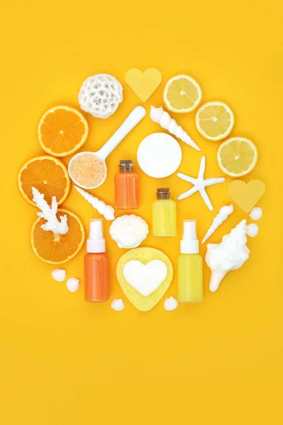 Frische Zutaten Aus Orangen Und Zitronen Zur Haut Und Gesichtsbehandlung — Stockfoto