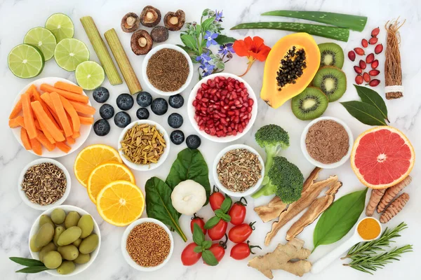 Vegan Vegetarian Food Collection Boost Immune System Concept Vegetables Fruit — Stock Photo, Image