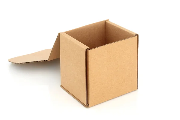 Cardboard Box Cube Shaped Container Lid Open White Background Recycled — Stok fotoğraf