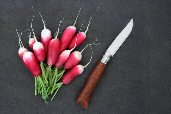 Healthy Organic Radish Vegetables Knife Immune Boosting Health Food High — Stock Photo, Image