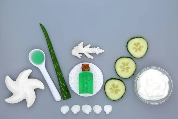 Plant Based Skin Care Beauty Treatment Aloe Cucumber Moisturizer Gel — Stock Photo, Image