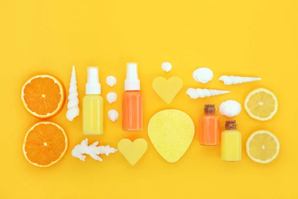 Natürliche Frische Orangen Und Zitrusfrüchte Zur Hautpflege Mit Feuchtigkeitscreme Lotion — Stockfoto