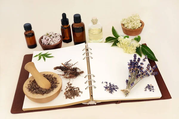 Levandule Bezinky Valerijské Byliny Používané Přírodní Bylinné Medicíně Aromaterapii Jako — Stock fotografie