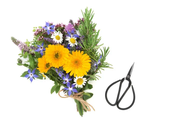 Heilkräuter Blumen Und Wildblumen Einem Strauß Gebunden Kräutermedizin Würze Und — Stockfoto