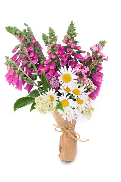 Britisches Sommer Wildblumen Und Kräuterposy Mit Fingerhut Gänseblümchen Holunder Baldrian — Stockfoto