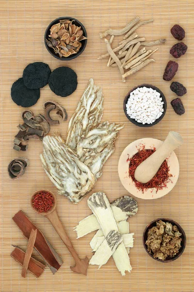 Medicina Herbal Tradicional Holística China Con Una Colección Hierbas Espacio — Foto de Stock