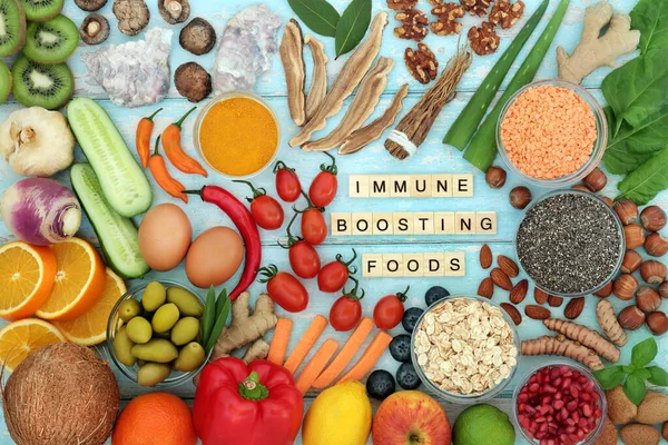 Immune System Boosting Food Healthy Life Seafood Dairy Vegetables Cereals — Stock Photo, Image