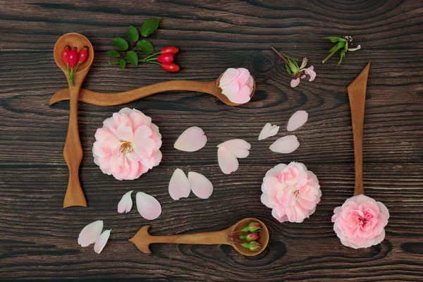 Rose Flower Natural Herbal Plant Medicine Flowers Petals Rosehips Nature — Stock Photo, Image