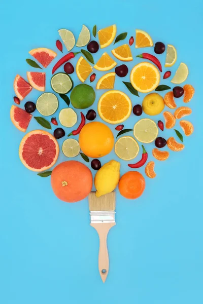 Surreal Abstract Citrus Fruit Paintbrush Tree Design Healthy Super Food — Foto Stock