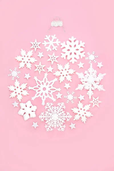 Christmas Snowflake Tree Bauble Shape Decoration Pink Background Festive Ornate — Stock Photo, Image