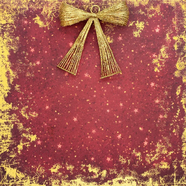 Christmas New Year Gold Bow Festive Background Border Grunge Red — Stock Photo, Image