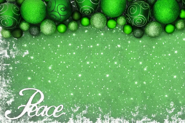 Christmas Peace Sign Background Border Green Sparkling Glitter Tree Bauble — Stock Photo, Image