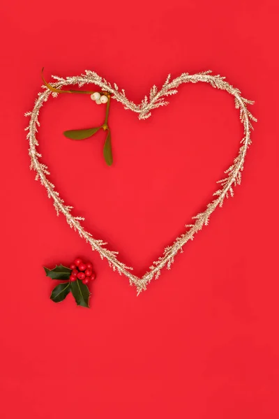 Natale Forma Cuore Corona Simbolo Amore Oro Glitter Albero Decorazione — Foto Stock