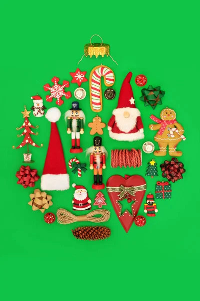 Weihnachtsbaum Runde Form Retro Christbaumschmuck Konzept Mit Natürlichen Ornamenten Und — Stockfoto