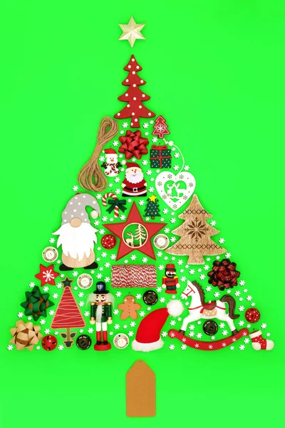 Vánoční Stromeček Tvaru Dekorace Rustikální Retro Staromódní Cetky Dekorace Sněhové — Stock fotografie
