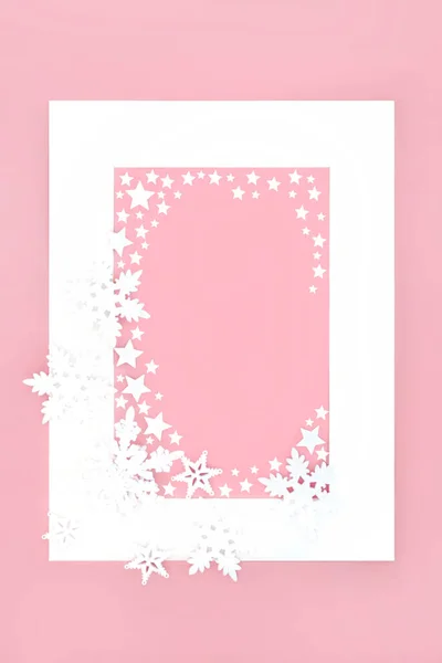 Αστέρι Και Νιφάδα Χιονιού Χριστούγεννα Αφηρημένη Εορταστική Φόντο Ροζ Λευκό — Φωτογραφία Αρχείου