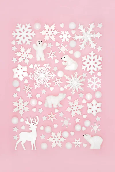 Christmas Reindeer Polar Bear Snowflake North Pole Festive Design Pink — Stock Photo, Image