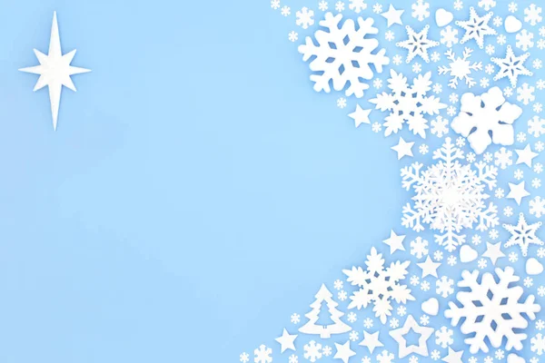 Navidad Estrella Festiva Belén Borde Fondo Copo Nieve Azul Pastel — Foto de Stock