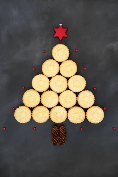 Surreal Christmas Tree Concept Shape Mince Pies Star Decoration Pine — Stock Photo, Image