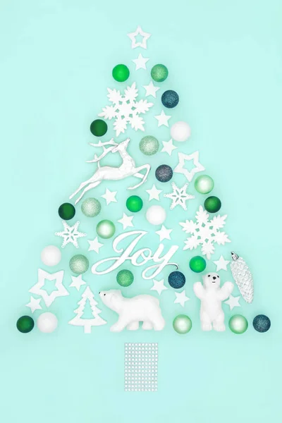 Freude Weihnachten Abstrakte Baumkonzeptform Mit Nordpol Motiv Aus Rentieren Schneeflocken — Stockfoto