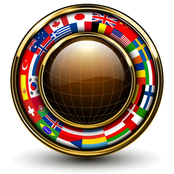 Globe avec drapeaux autour — Image vectorielle