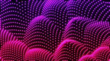 Arka plan 3D, mor mavi ışık alanı, soyut teknoloji tasarımı, neon ışıldayan noktalar denizi siyah üzerine yarım ton, üç boyutlu çizim arkaplanı.