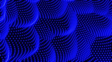 Arkaplan 3D mavi ışık alanı, soyut teknoloji tasarımı, neon ışıldayan noktalar denizi siyah üzerine yarım ton, üç boyutlu çizim arkaplanı.