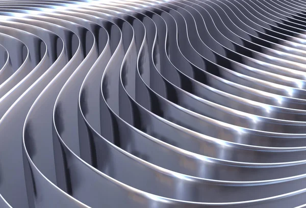 3D波パターンを持つ抽象的な銀の背景 興味深い最小クロム金属ストライプベクトル背景イラスト — ストック写真