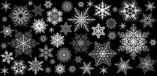 Copos Nieve Colección Aislada Nieve Blanca Conjunto Invierno Negro Vector — Archivo Imágenes Vectoriales