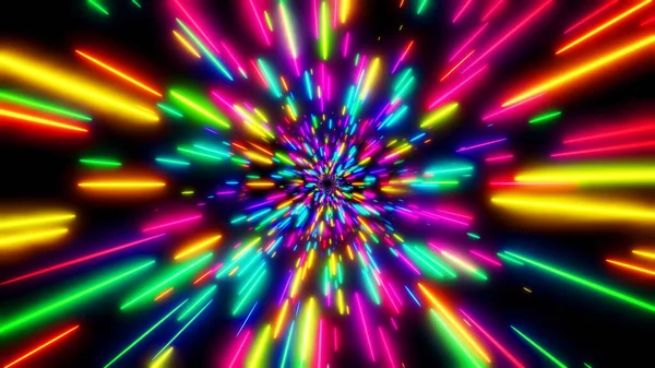 Αφηρημένα Χρώματα Νέον Φόντο Λάμψη Ταχύτητα Φωτός Στο Γαλαξία Έκρηξη — Φωτογραφία Αρχείου