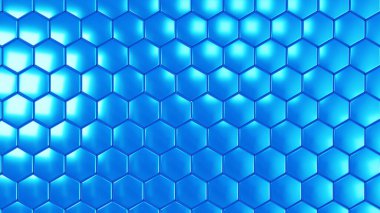 Soyut 3D geometrik arkaplan, mavi altıgenler istifleri şekillendirir, görüntüleme teknolojisi illüstrasyonu.