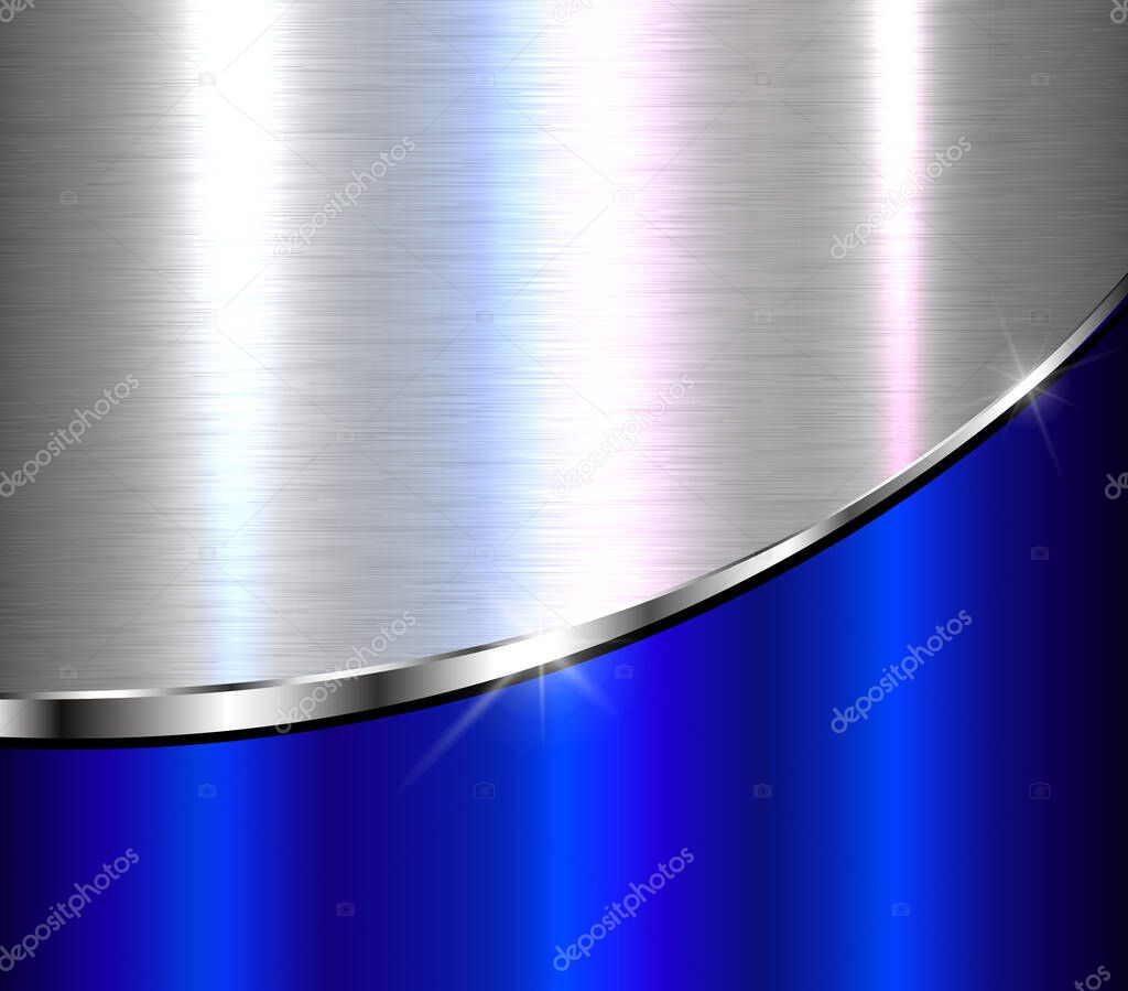 Silver blue metallic background, 3D elegant chrome brushed metal texture design, vector illustration.