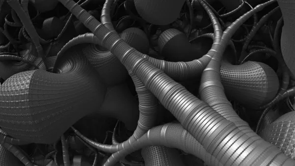 Абстрактний Чорно Білий Фон Фантастичними Технологічними Структурами Формами Ілюстраціями Рендеринга — стокове фото