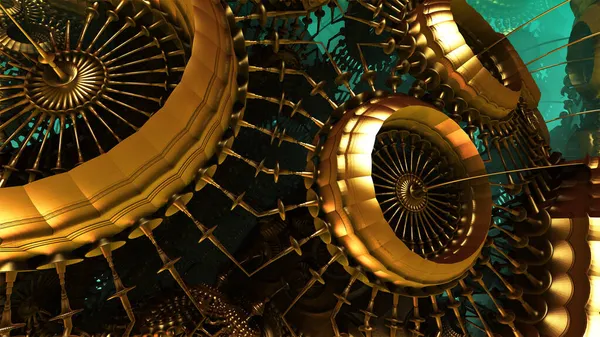 Abstrakcyjne Tło Metaliczne Złote Koliste Struktury Abstrakcyjna Złota Technologia Maszyny — Zdjęcie stockowe
