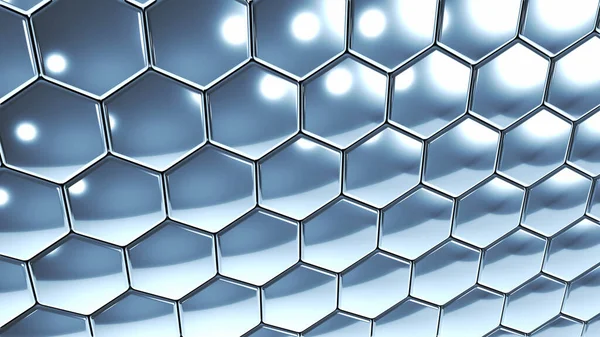 Hexagons Silver Geometric Background Perspective View Steel Chrome Honeycomb Pattern — Stock Photo, Image