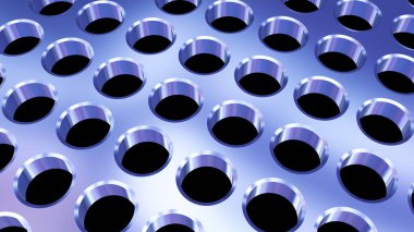 Metalik arka plan delinmiş delikler deseni, teknolojik metal tasarımı, 3 boyutlu delinmiş doku ilüstrasyonu