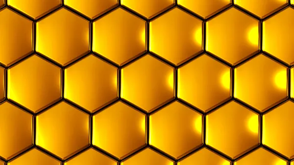 Gold Hexagons Geometric Background Shiny Golden Metallic Shapes Stacks Render — Stock Photo, Image