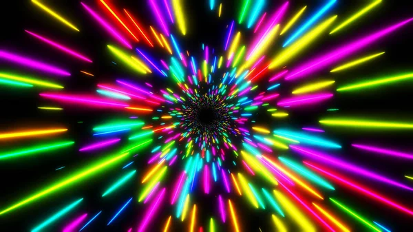 Αφηρημένα Χρώματα Νέον Φόντο Λάμψη Ταχύτητα Φωτός Στο Γαλαξία Έκρηξη — Φωτογραφία Αρχείου