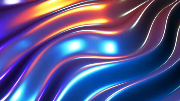 縞模様のネオン波の背景 抽象的な紫色の青い液体金属波状のデザイン 3Dレンダリングイラスト — ストック写真