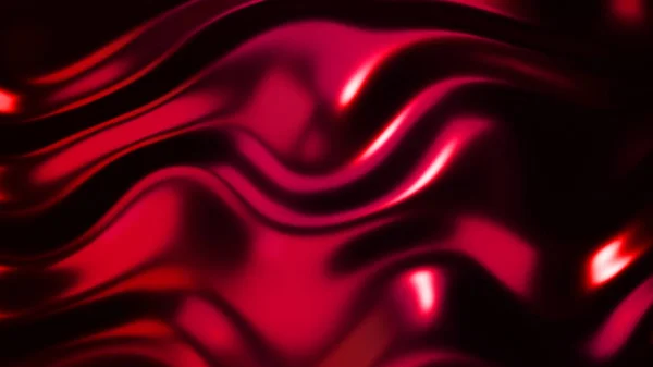 波と赤の金属質感 液体ダークメタルシルク波パターン 3Dレンダリングイラスト — ストック写真