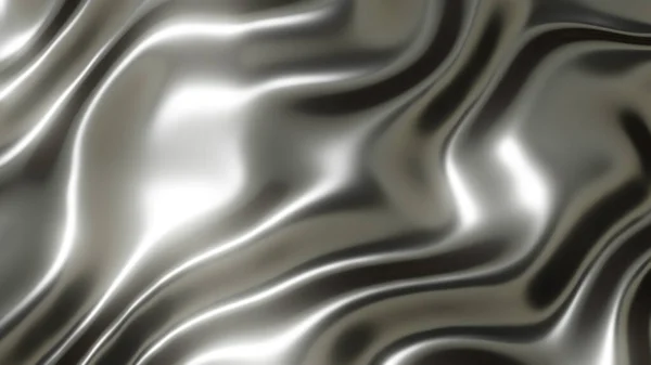 Dalgalı Gümüş Krom Metal Doku Sıvı Metalik Ipek Dalgalı Tasarım — Stok fotoğraf