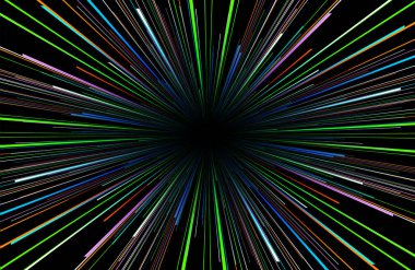 Soyut arkaplan neon renkleri, kozmik hız konsepti, dinamik hiperuzay tüneli 3D bilim kurgu vektör çizimi.